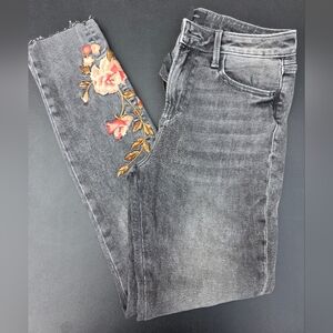 DRIFTWOOD Charcoal Jackie High Rise Jeans with Floral Embroidery Waist 27